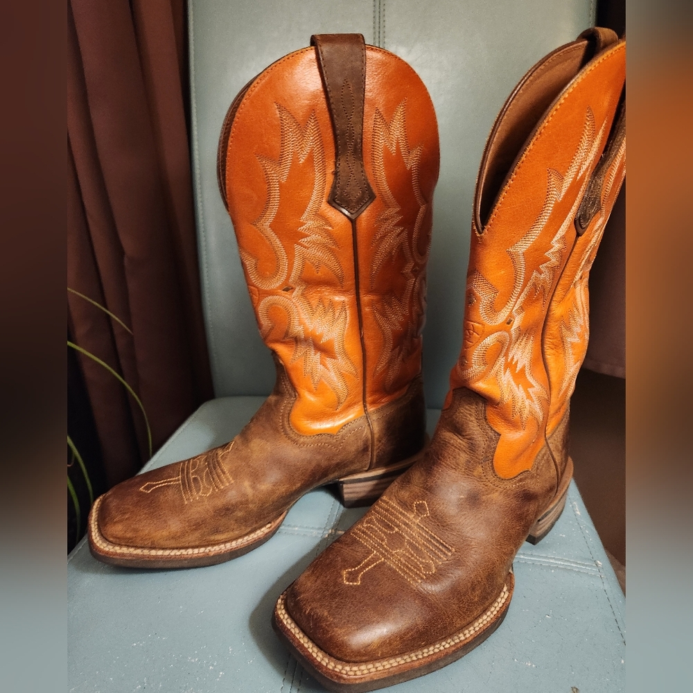 ARIAT Tombstone Western ATS Brown Leather RUST Topstitched  WORK Boots 8M 10W